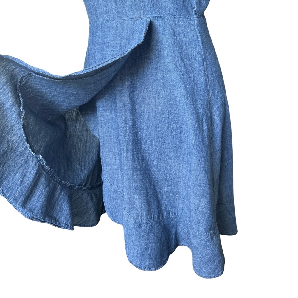 J. Crew Chambray Faux Wrap Short Sleeve Mini Dress - 6 - Medium Wash Blue - Picture 9 of 16